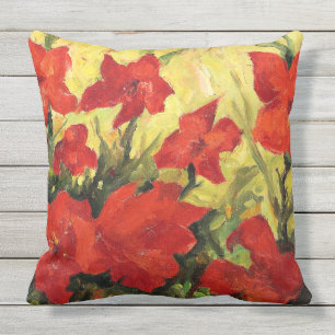 Red Clematis, Vet Rode Floral schilderen Buitenkussen