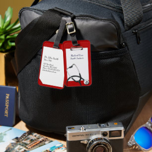 Red Clipboard Medical met Stethoscoop Bagagelabel