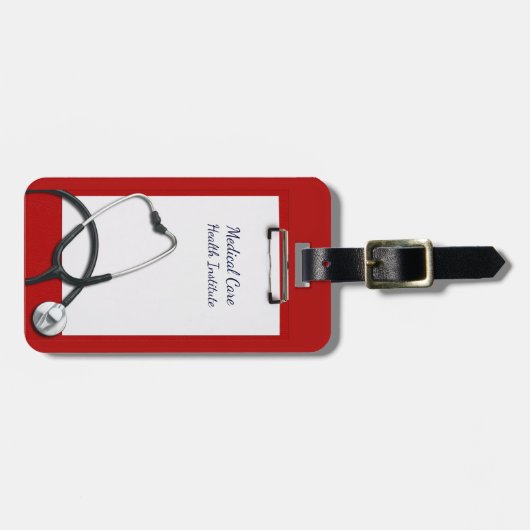 Red Clipboard Medical met Stethoscoop Bagagelabel (Voorkant horizontaal)