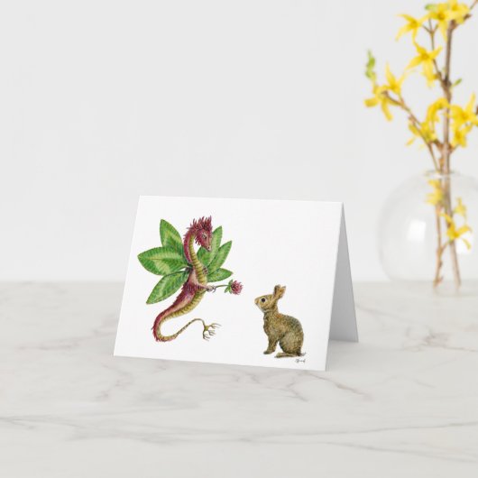 Red Clover Dragon - Notecard Kaart (Gele Bloem)