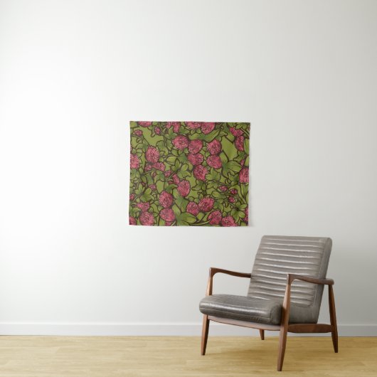 Red Clover Flower Spring Patroon Wandkleed (In Situ (horizontaal))