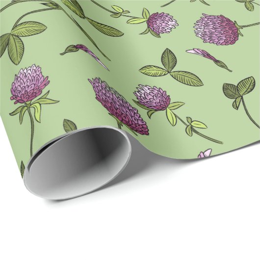 Red Clover Greenery Wrapping Paper Cadeaupapier (Rol Hoek)