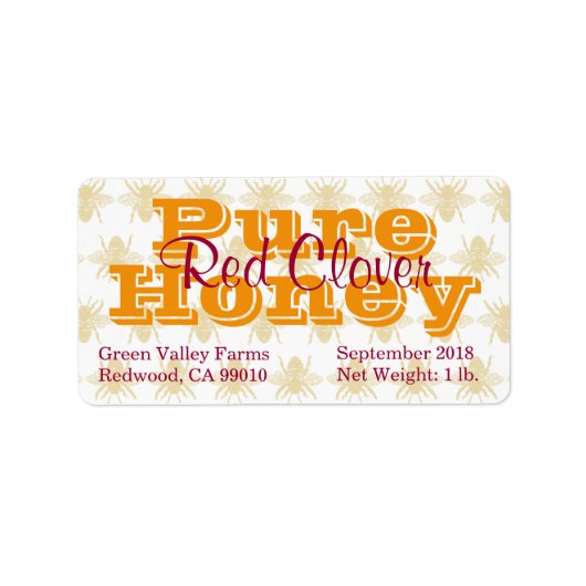 Red Clover Honey Jar Etiket (Voorkant)