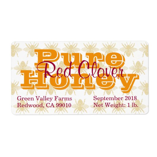 Red Clover Honey Jar Etiket (Voorkant)