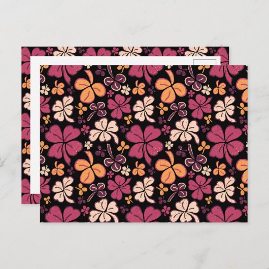 Red Clover Shamrock Pattern St. Patrick's Day Briefkaart (Voorkant / Achterkant)