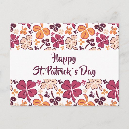 Red Clover Shamrock Pattern St. Patrick's Day Briefkaart (Voorkant)