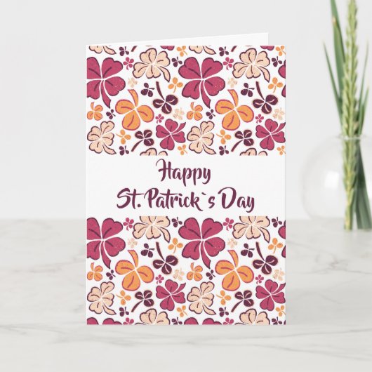 Red Clover Shamrock Pattern St. Patrick's Day Kaart (Voorkant)