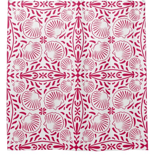 Red Coastal Sheashell Coral Modern Beach House Douchegordijn (Voorkant)