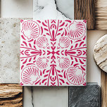 Red Coastal Sheashell Koraal Keuken Backsplash Tegeltje<br><div class="desc">Een boeiend rood en wit patroon versierd met schelpen,  het vastleggen van de essentie van de traditionele Portugese stijl en invloeden van de Azteekse kunst,  met moderne touch. Dit ontwerp combineert de minimalistische symmetrie met de gedurfde,  geometrische handgetekende charme.</div>