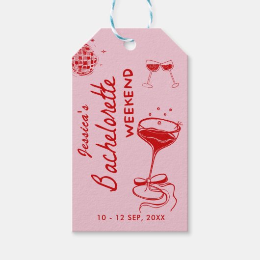 Red Cocktails Disco Bachelorette Party Weekend Cadeaulabel (Voorkant)