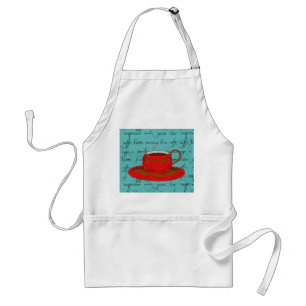 Red Coffee Cup Kunst op Turquoise Script Words Standaard Schort