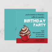 Red Coffee Cupcake blauwgroen uitnodiging (Voorkant / Achterkant)