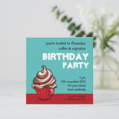 Red Coffee Cupcake blauwgroen uitnodiging (Staand voorkant)