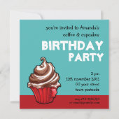 Red Coffee Cupcake blauwgroen uitnodiging (Voorkant)