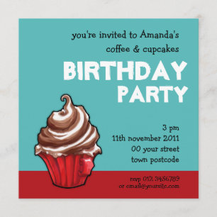 Red Coffee Cupcake blauwgroen uitnodiging