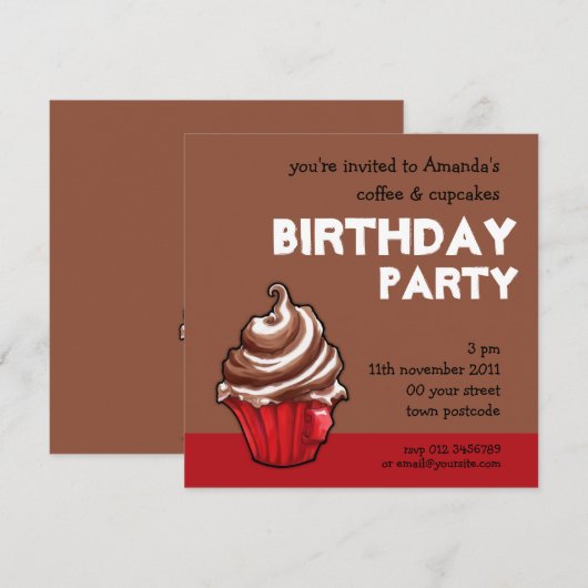 Red Coffee koffie Birthday Uitnodiging (Voorkant / Achterkant)