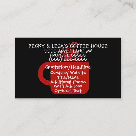 Red Coffee Mok Visitekaartje (Voorkant)
