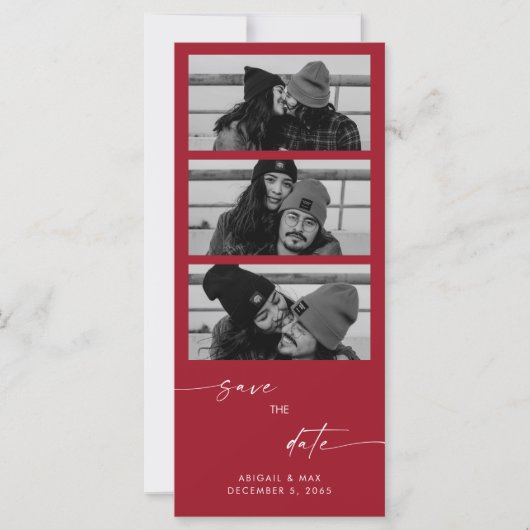 Red Collage B/W Photo Long Wedding Save the Date (Voorkant)