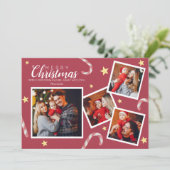 Red Collage Custom Photo Wording Merry Kerstmis Kaart (Staand voorkant)