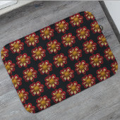 Red Collarette Dahlia Floral Pattern on Black Badmat