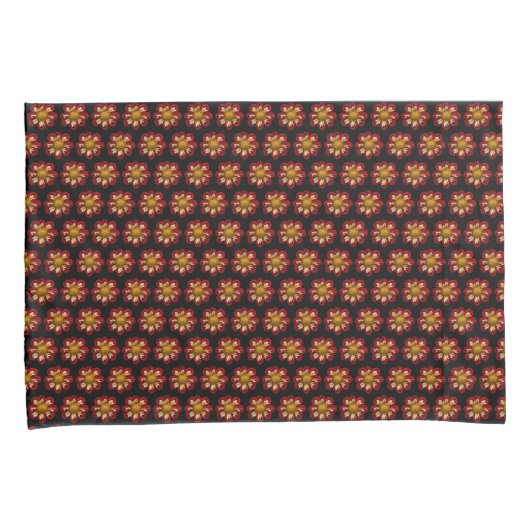 Red Collarette Dahlia Floral Pattern on Black Kussensloop (Voorkant-Rechts)