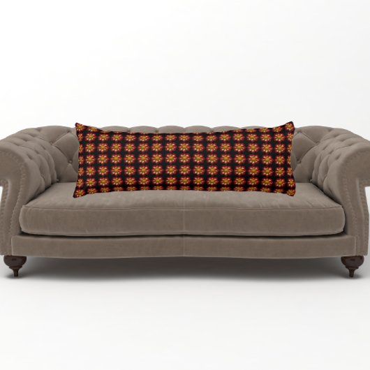 Red Collarette Dahlia Floral Pattern on Black Lichaamskussen