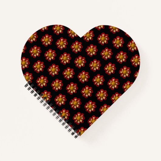Red Collarette Dahlia Floral Pattern on Black Notitieboek (Voorkant)