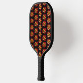 Red Collarette Dahlia Floral Pattern on Black Pickleball Paddle (Links)