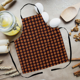 Red Collarette Dahlia Floral Pattern on Black Schort