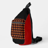 Red Collarette Dahlia Floral Pattern on Black Sling Bag (Rechterhoek)