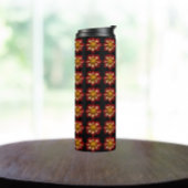 Red Collarette Dahlia Floral Pattern on Black Thermosbeker