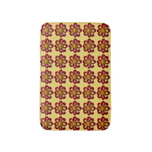 Red Collarette Dahlia Floral Pattern on Yellow Badmat (Voorkant Verticaal)