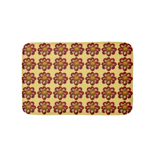 Red Collarette Dahlia Floral Pattern on Yellow Badmat (Voorkant)