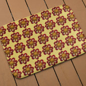 Red Collarette Dahlia Floral Pattern on Yellow Badmat