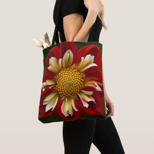 Red Collarette Dahlia Floral Tote Bag (Dichtbij)