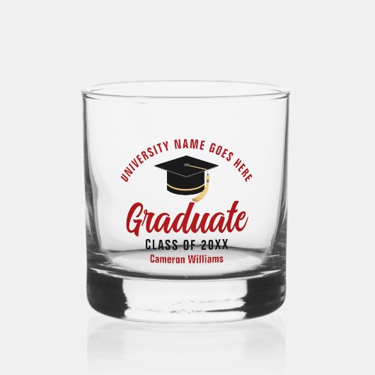 Red College Afstuderen Gepersonaliseerde Afstudere Whisky Glas (Voorkant)