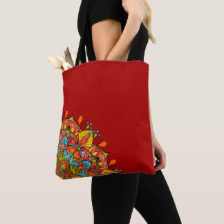 Red Colorful Mandala Shoulder Tote Bag