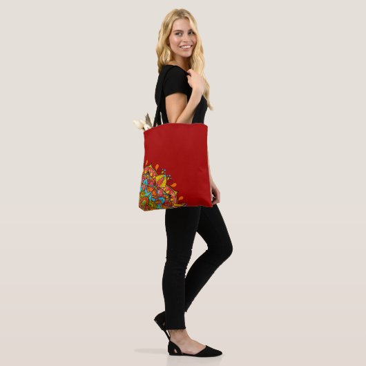 Red Colorful Mandala Shoulder Tote Bag (Op model)