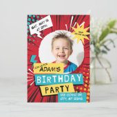 Red Comic verjaardagsfeestje met Afbeelding Kaart (Staand voorkant)