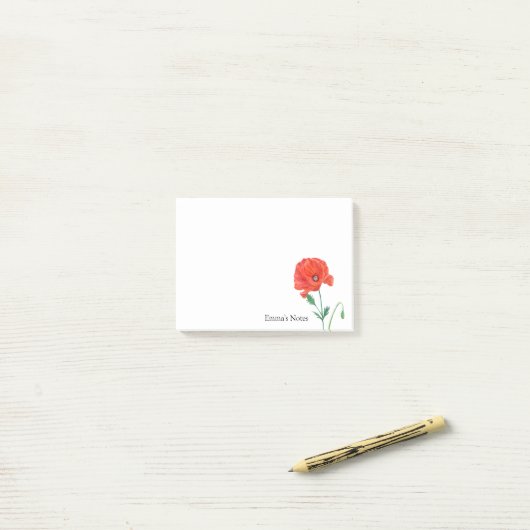 Red Common Poppy Waterverf Persoonlijk Post-it® Notes (Op bureau)