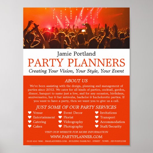 Red Concert Crowd, Party Event Planner Adverteren Poster (Voorkant)