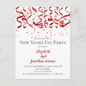 Red Confetti en Streamers, nieuwjaarsfeest Uitnodiging Briefkaart (Voorkant)
