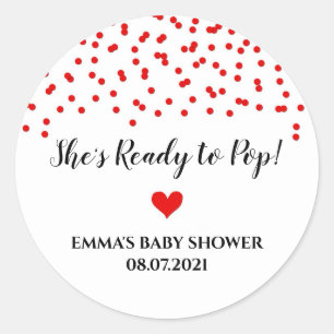 Red Confetti Heart Ze is klaar om te Poppen Ronde Sticker
