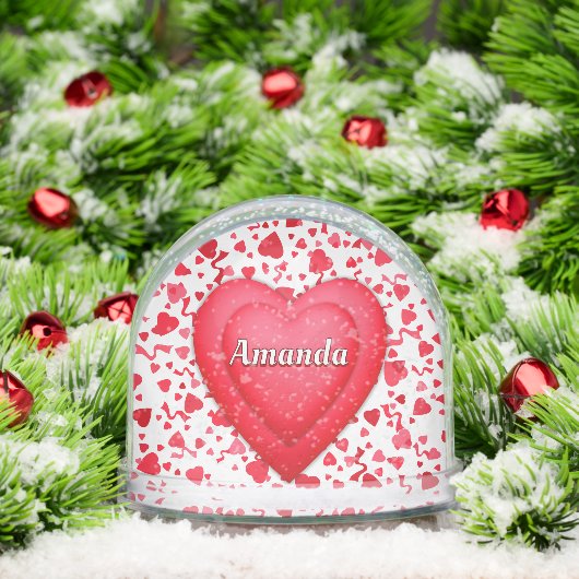 Red Confetti Hearts Personalized Sneeuwbol (Kerstmis)