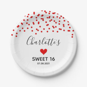 Red Confetti Sweet 16 Birthday Party Papieren Bordje