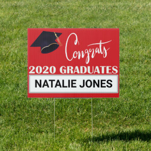 Red Congrats 2020 Graduates Personalized Yard Sign Tuinbord