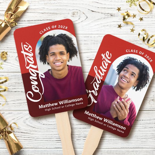 Red Congrats Afstudeerder 2 Foto's Arch Bold Scrip Handwaaier