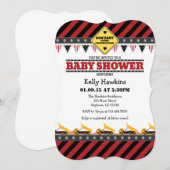 Red Construction Baby shower Invitation Kaart (Voorkant / Achterkant)
