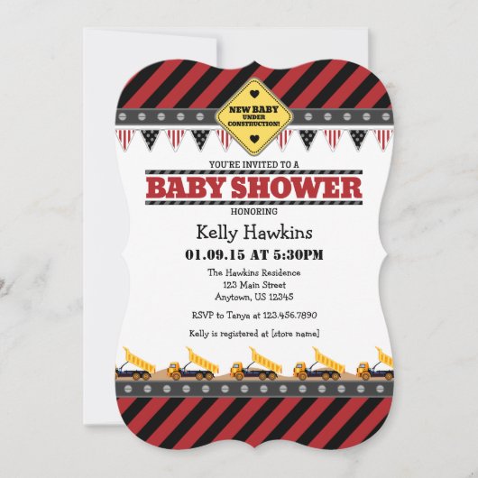 Red Construction Baby shower Invitation Kaart (Voorkant)