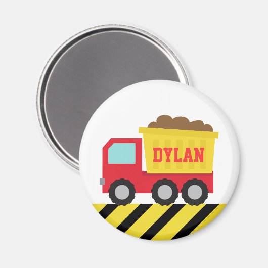 Red Construction Dump Truck Personalized Magnet (Voorkant / Achterkant)